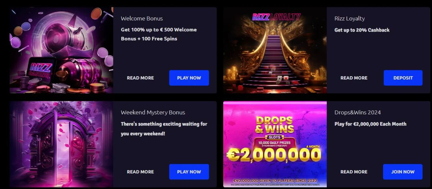 Rizz Casino bono de bienvenida y promociones